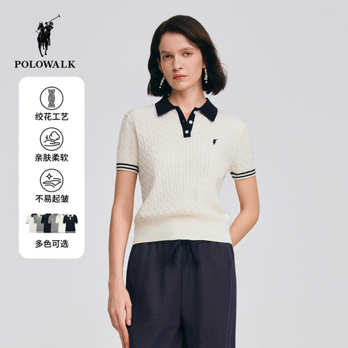 POLOWALK夏季女式针织衫短袖翻领
