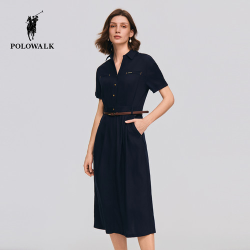 【含亚麻】POLOWALK女式短袖连衣裙2026夏季慵懒显瘦梭织连衣裙