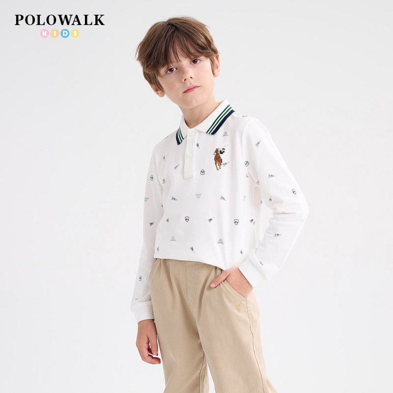 POLOWALK童装新品秋冬新款男童polo领长袖T恤学院风男户外