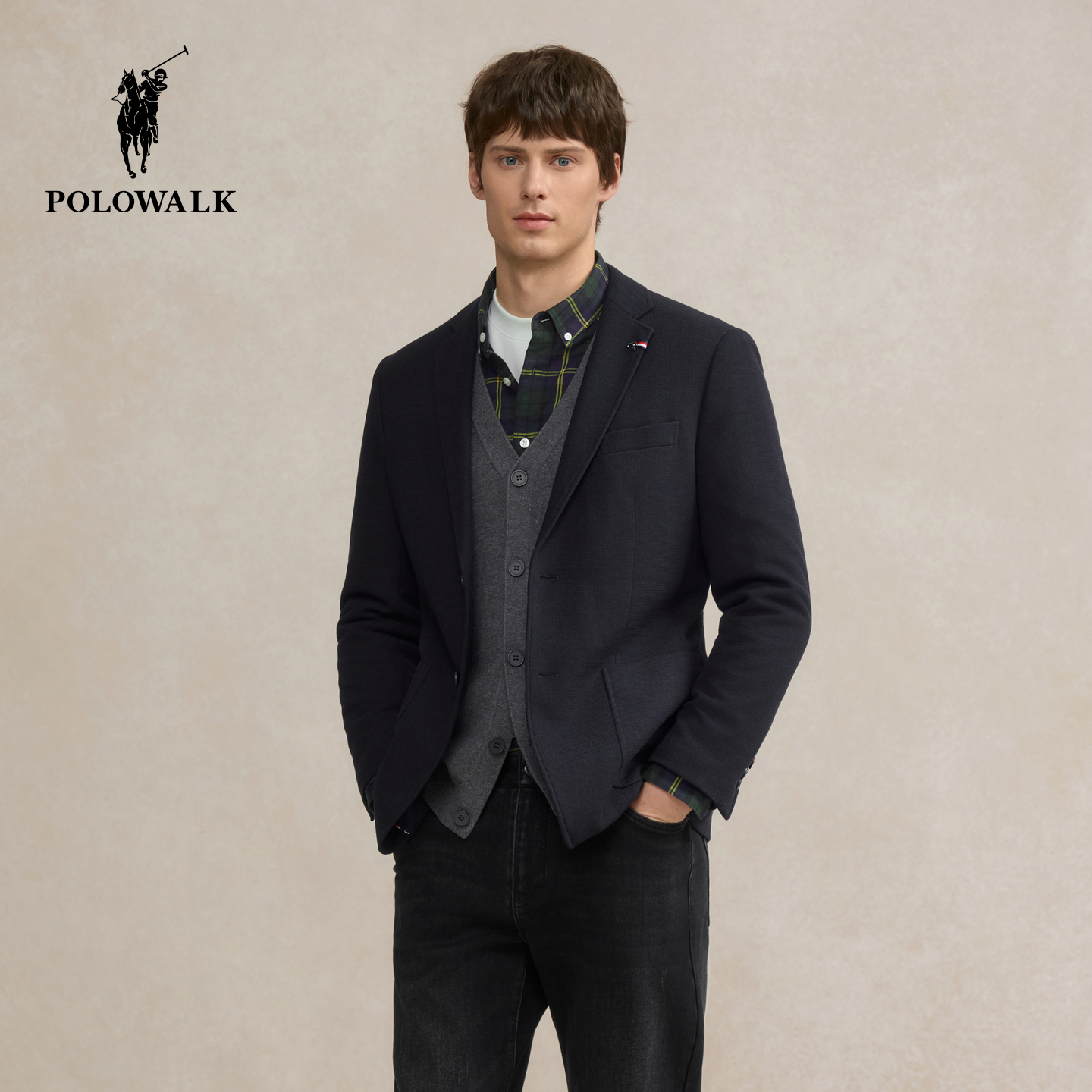 POLOWALK男装西服2025秋季新品单排扣商务绅士平驳领男式西装外套