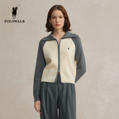 撞色拉链显瘦开衫 女 翻领针织衫 2025秋季 特惠 POLOWALK女士长袖