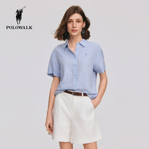 【含亚麻】POLOWALK女式短袖衬衫2026夏季新品简约百搭休闲衬衣