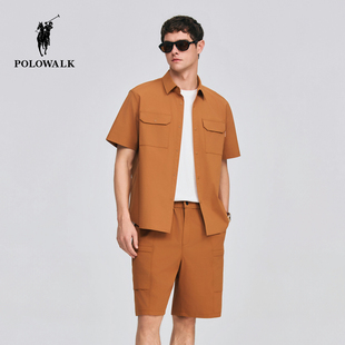 短袖 衬衫 2026夏季 翻领工装 POLOWALK男式 新品 短裤 套装