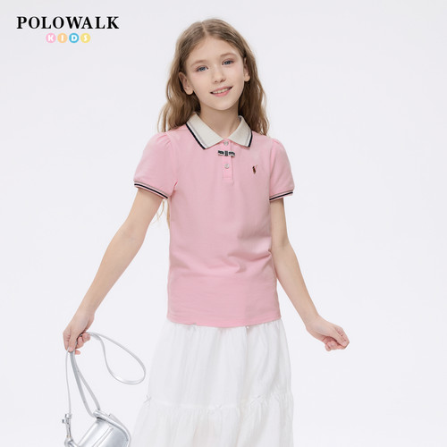 POLOWALK夏季女童短袖T恤翻领
