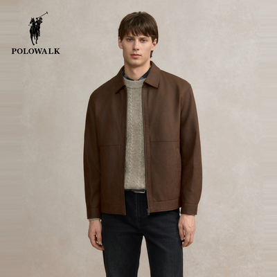 POLOWALK男式皮衣2025秋季新品商务绅士通勤复古男装立领皮外套