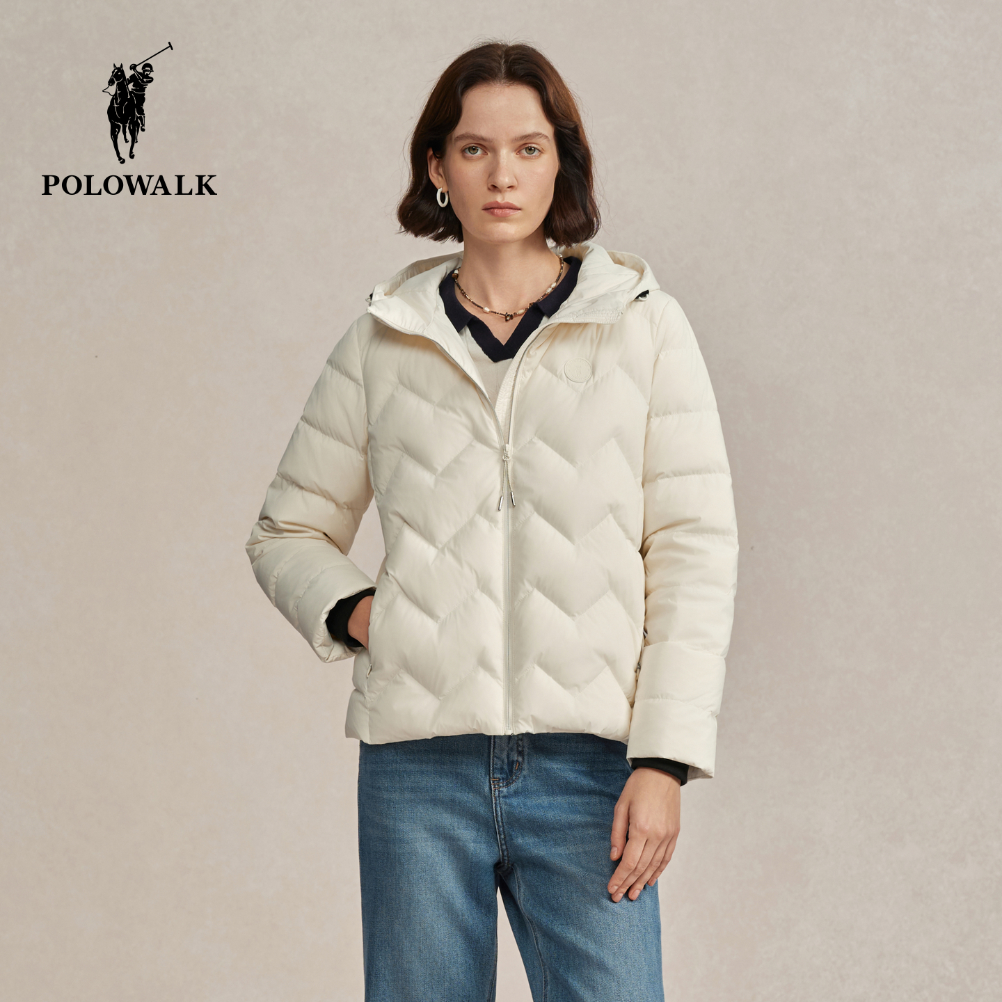 POLOWALK女装女式羽绒服2025冬季新品90鸭绒立领保暖百搭连帽外套