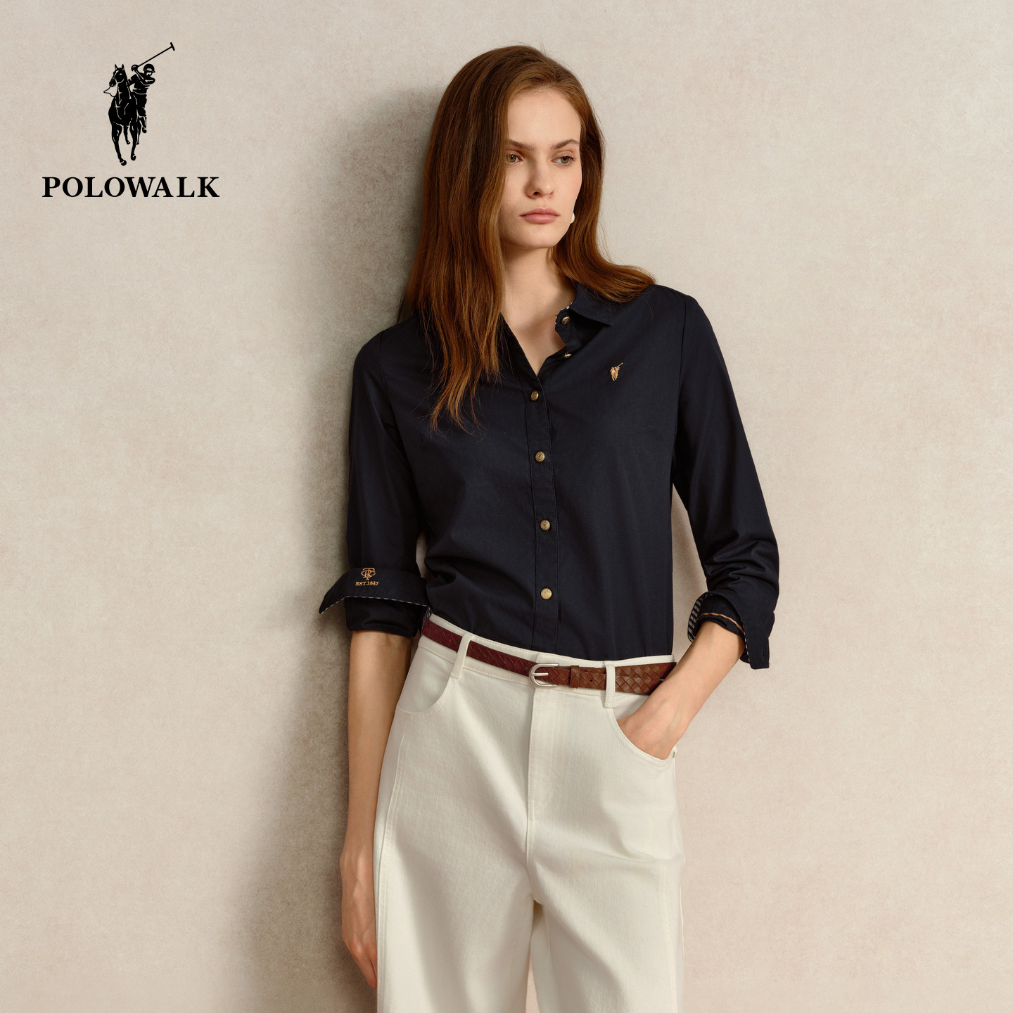 polowalk长袖纯棉衬衫图片