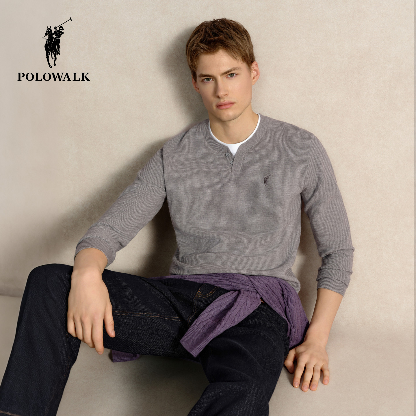 POLOWALK男式撞色拼接针织衫图片