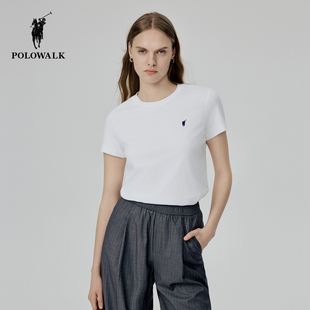 POLOWALK短袖 2025春夏新品 圓領(lǐng)修身 打底休閑百搭上衣 圓領(lǐng)T恤女式
