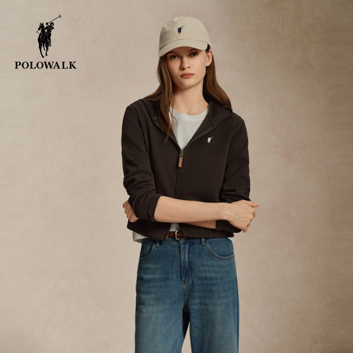 POLOWALK女式卫衣2026秋季新品经典连帽户外简约小马刺绣外套