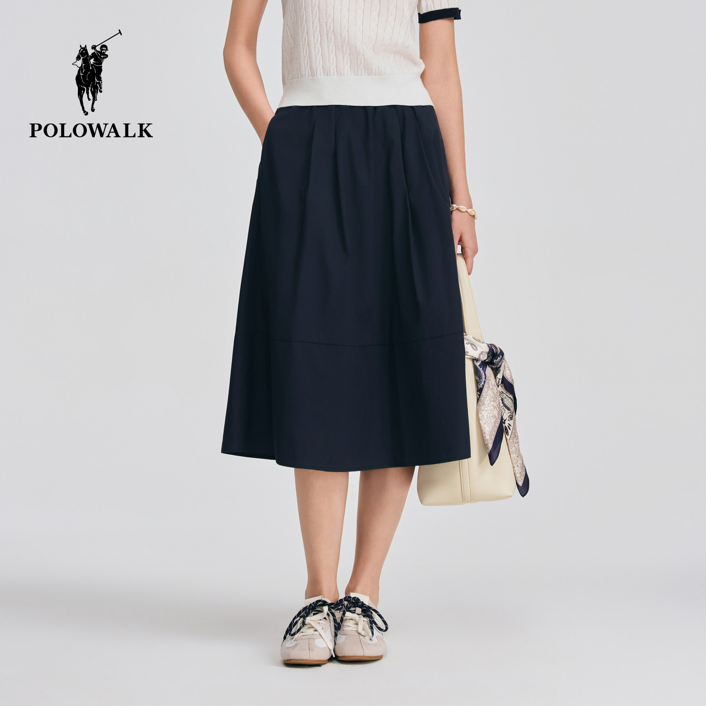 POLOWALK女式半裙2026春夏裤新品简约纯色松紧腰休闲百搭半身裙