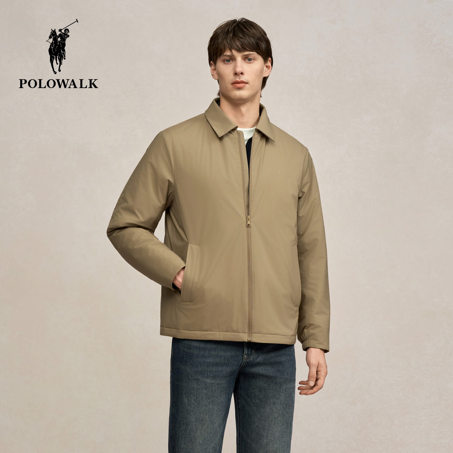 POLOWALK男式茄克2025冬季新品简约直筒百搭上衣翻领行政外套男装