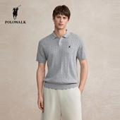 短袖 针织衫 2026春季 POLOWALK男式 新品 绞花翻领显瘦套头上衣百搭男