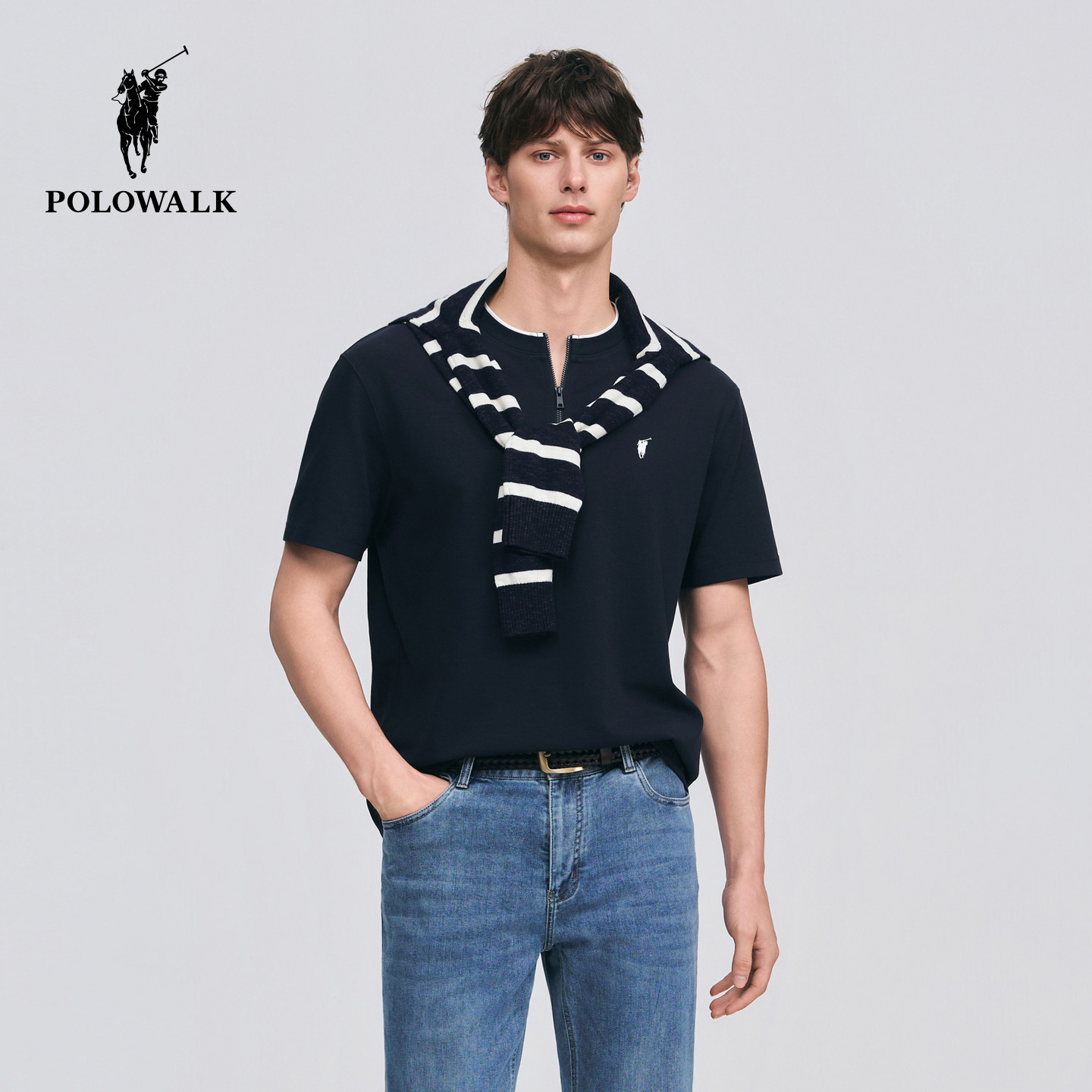 POLOWALK男式短袖圆V领T恤