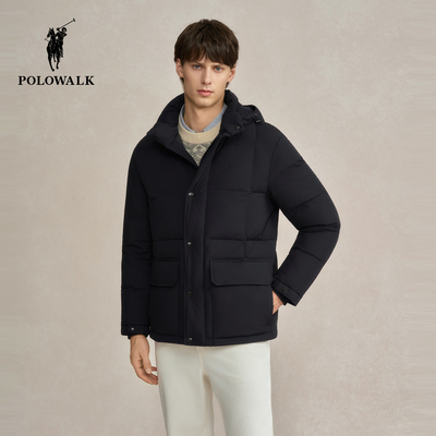 POLOWALK男式羽绒服2025冬季新品厚款90鸭绒连帽直筒保暖面包服男