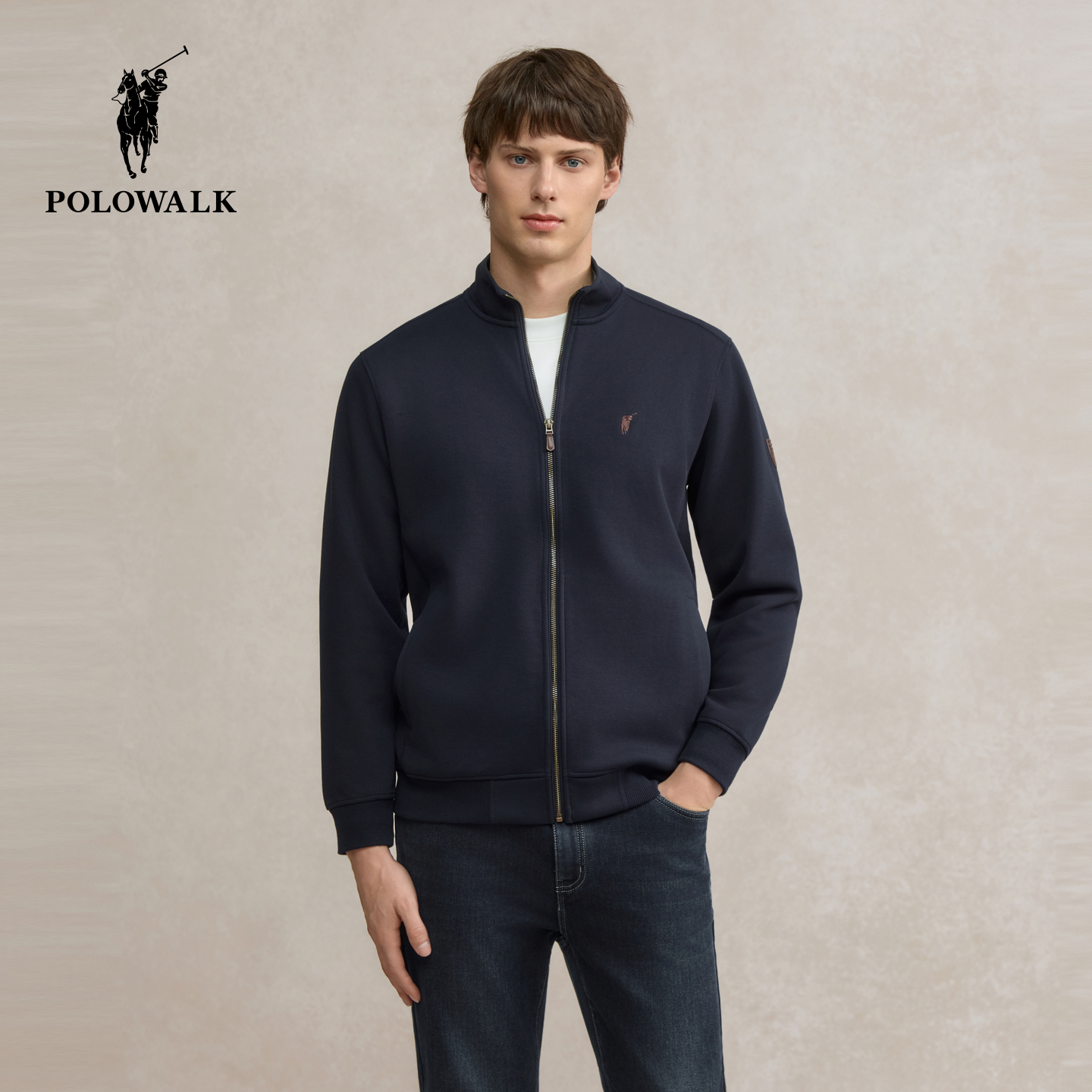 POLOWALK男式卫衣2025秋季新品简系潮流立领通勤休闲开衫男装外套