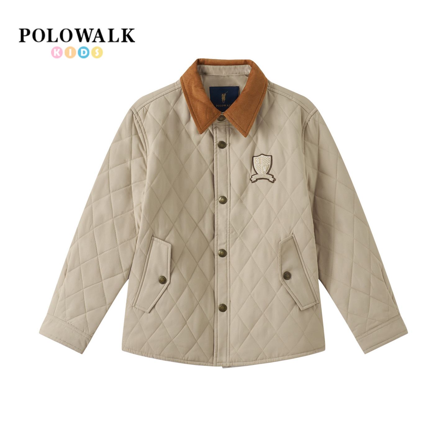 POLOWALK男童棉服2026秋季新品复古巴恩风保暖短款撞色拼接外套