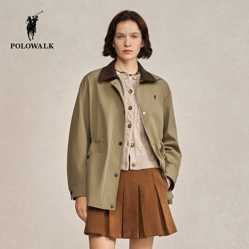 POLOWALK女式外套2026春季新品撞色翻领收腰显瘦百搭休闲外套女