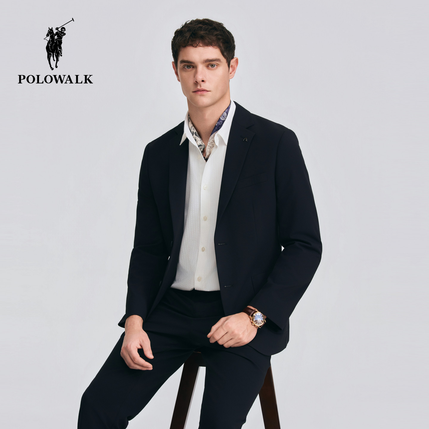 POLOWALK男式西服2026春季新品男装平驳领单排扣商务绅士西装外套