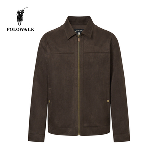 男装 新品 复古翻领挺括有型休闲皮衣外套 皮衣2025冬季 POLOWALK男式