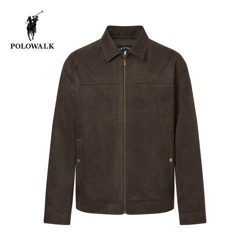POLOWALK男式皮衣2025冬季新品男装复古翻领挺括休闲外套