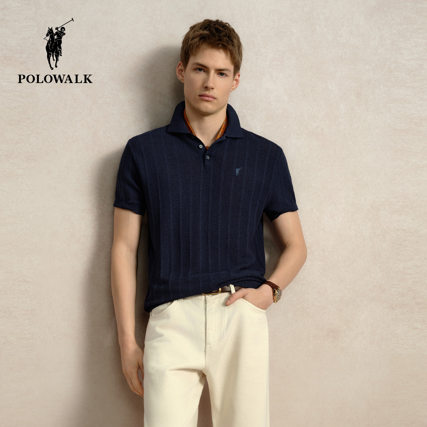 POLOWALK2026早秋新品男士短袖针织Polo衫竖条纹商务休闲翻领T恤