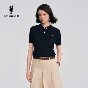 短袖 翻领绞花套头针织短袖 针织衫 新品 上衣 2026春季 POLOWALK女式