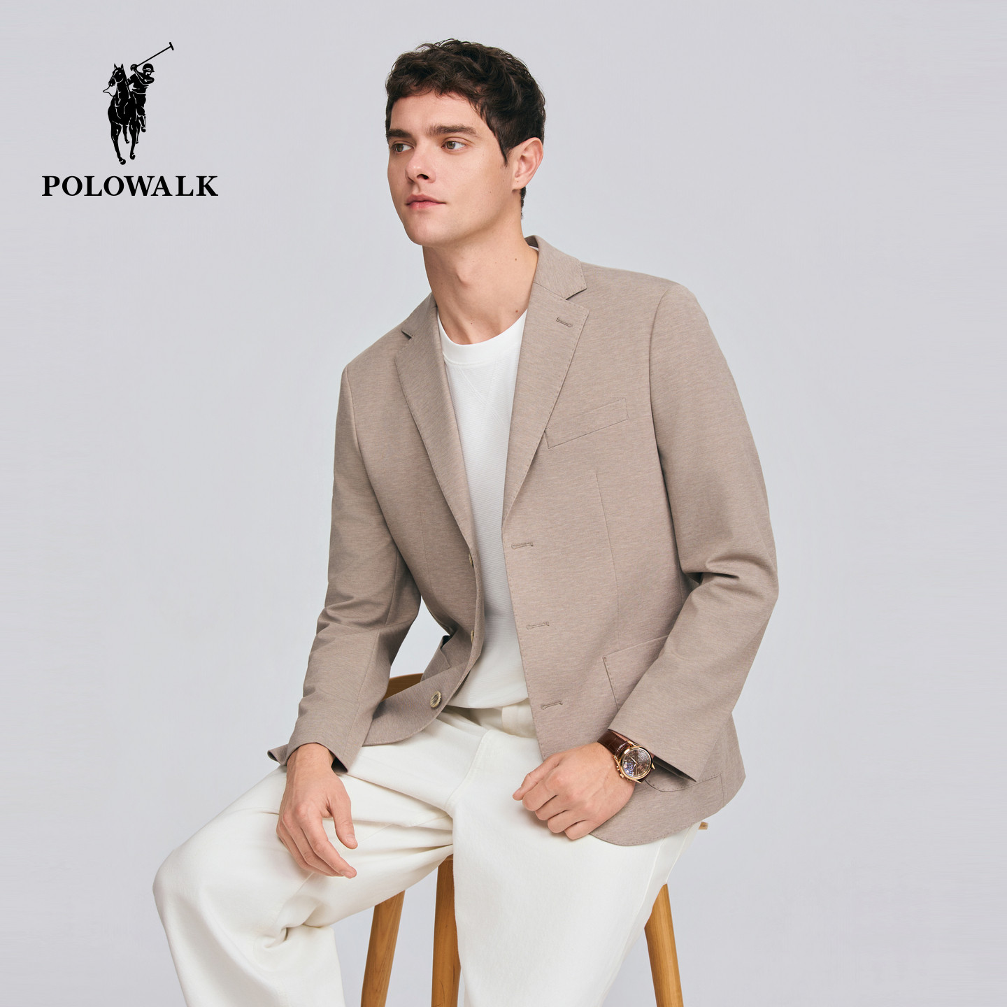 POLOWALK男式西服2026秋季新品男装平驳领后中开叉休闲西服外套
