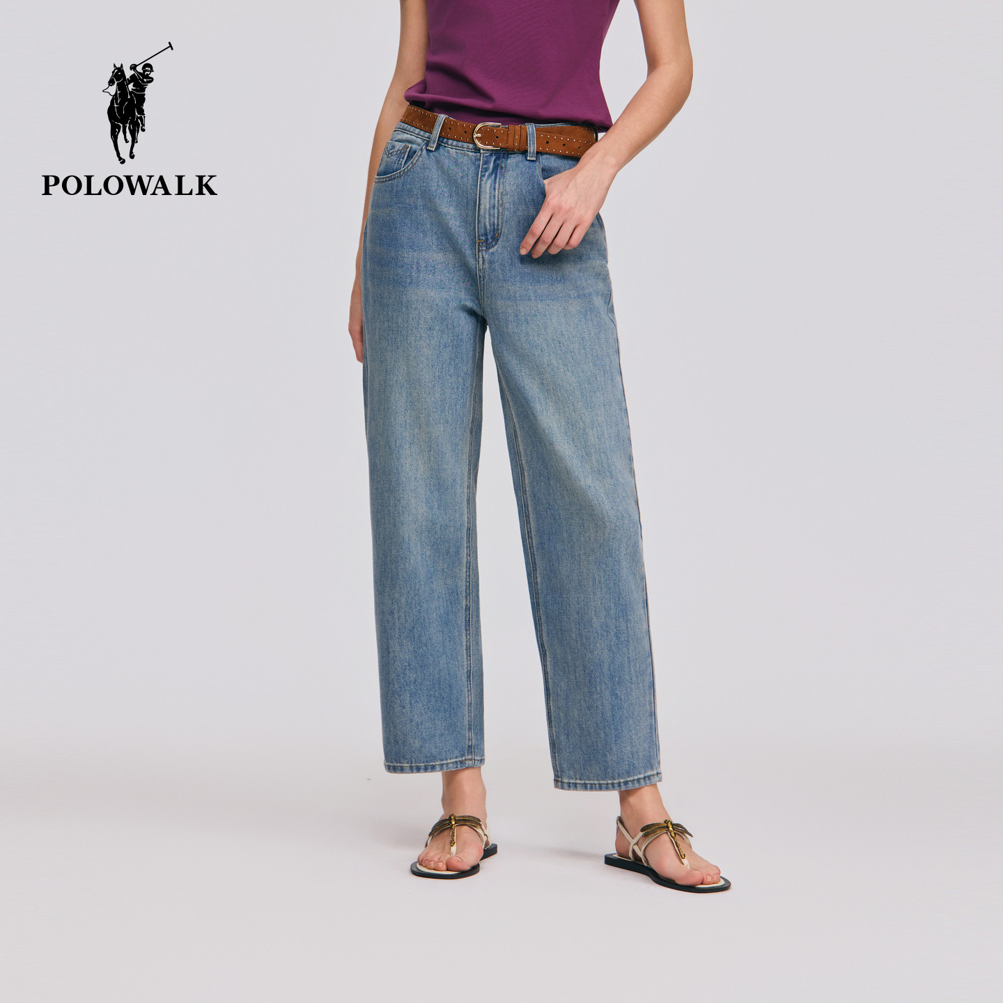 POLOWALK女装2026春夏裤新品女式通勤百搭简约宽松牛仔裤女款