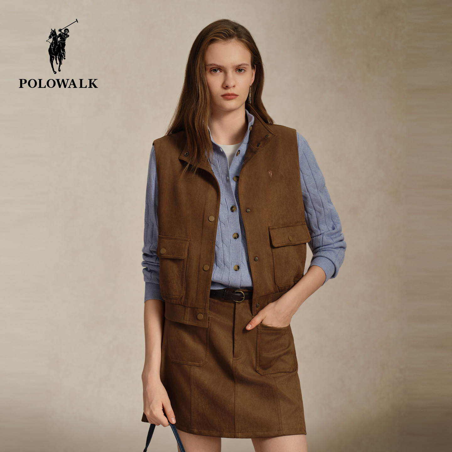 POLOWALK女式马夹2026秋季新品美拉德风复古工装时尚背心