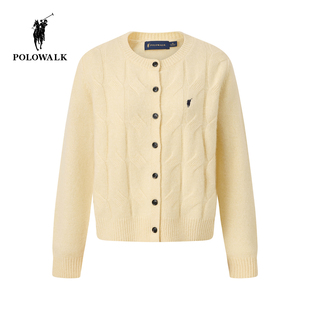 【100%绵羊毛】POLOWALK女式羊毛衫2025冬季新品简约休闲圆领开衫