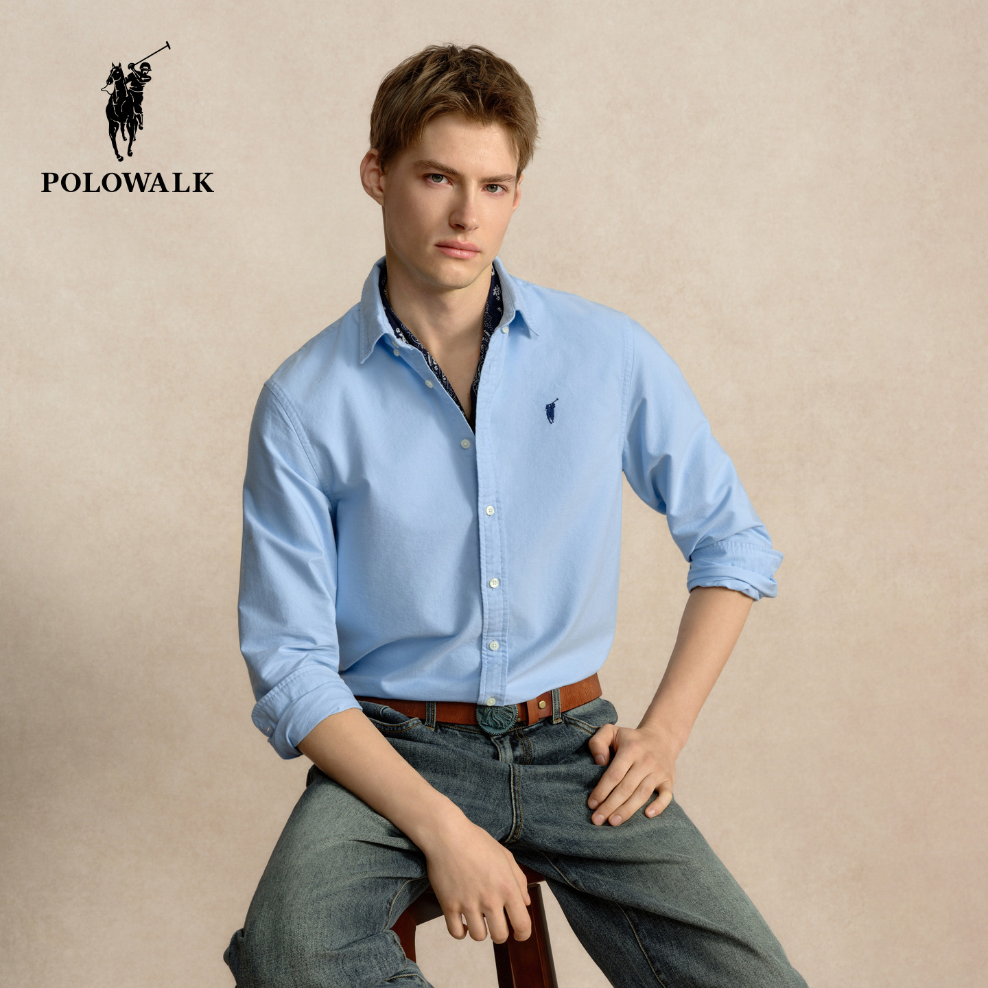 【100%棉】POLOWALK男士长袖衬衫2026早秋新品显瘦百搭通勤上衣