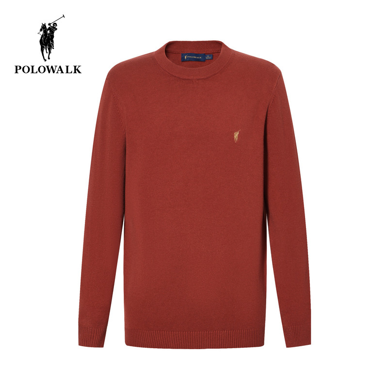 POLOWALK男士圆领针织衫秋冬新款纯色百搭套头毛衣长袖上衣