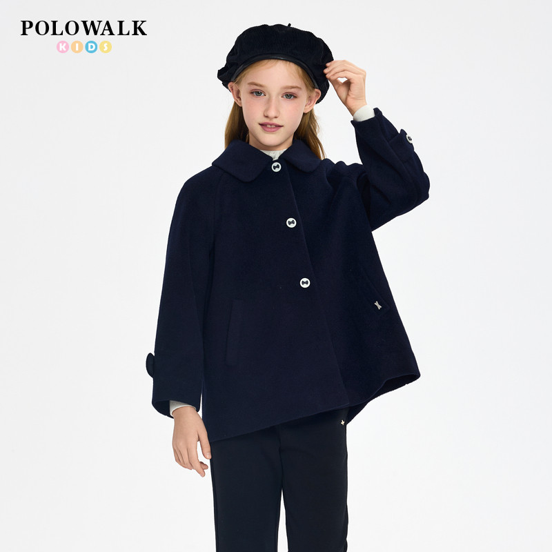 POLOWALK童装女童中长款大衣秋冬新款学院风百搭经典儿童上衣
