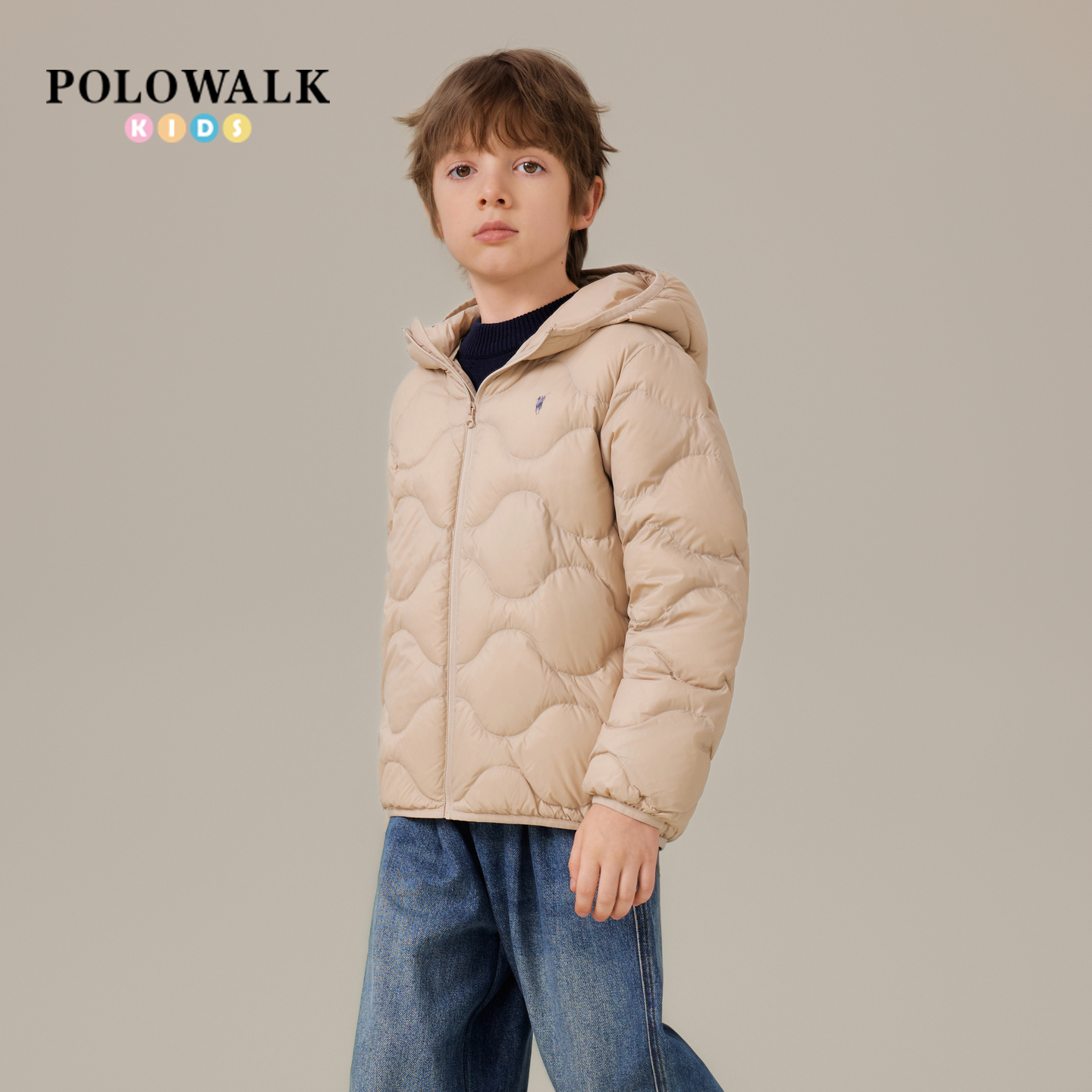 POLOWALK童装男童羽绒服2025新品简约连帽男童鸭绒保暖外套羽绒服