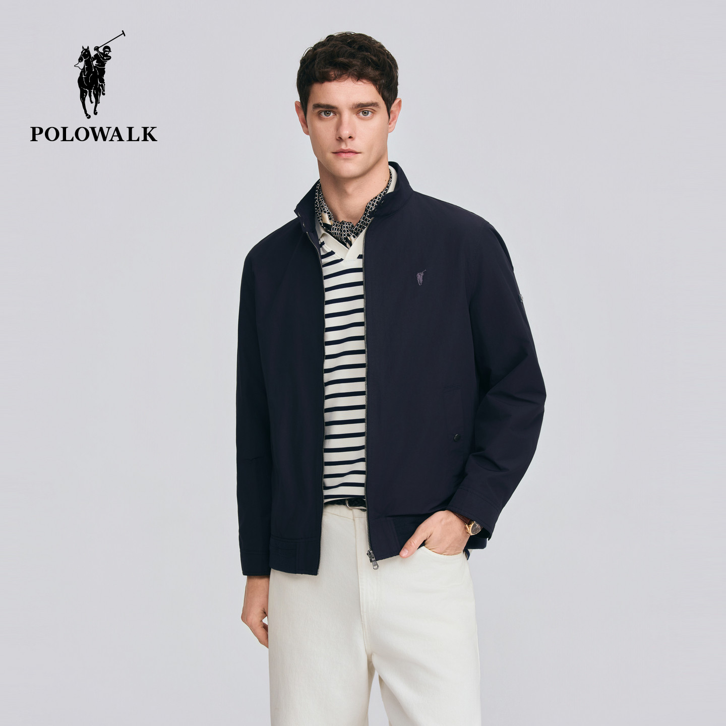 POLOWALK男式夹克2026春季新品简约经典立领商务休闲拉链夹克外套