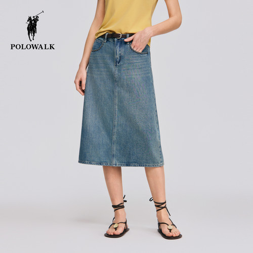 POLOWALK女式半裙2026春夏裤新品直筒通勤A字后叉显瘦牛仔半身裙