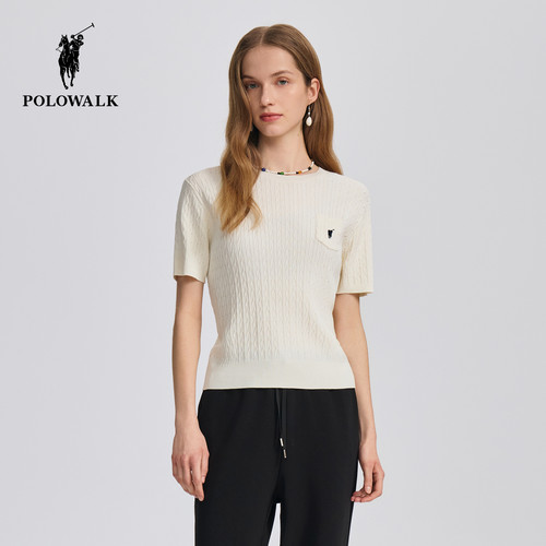 POLOWALK女式针织衫短袖圆V领