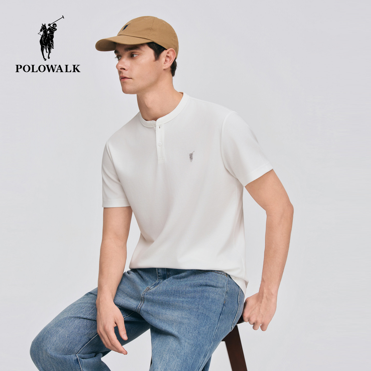 POLOWALK男式短袖圆V领T恤