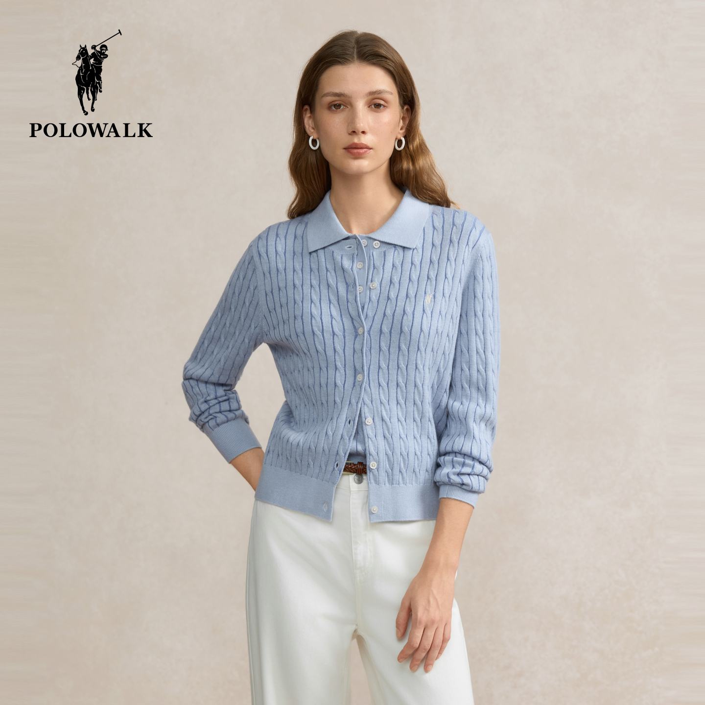 POLOWALK女装2025秋季新品女式长袖针织衫通勤针织开衫女款外套