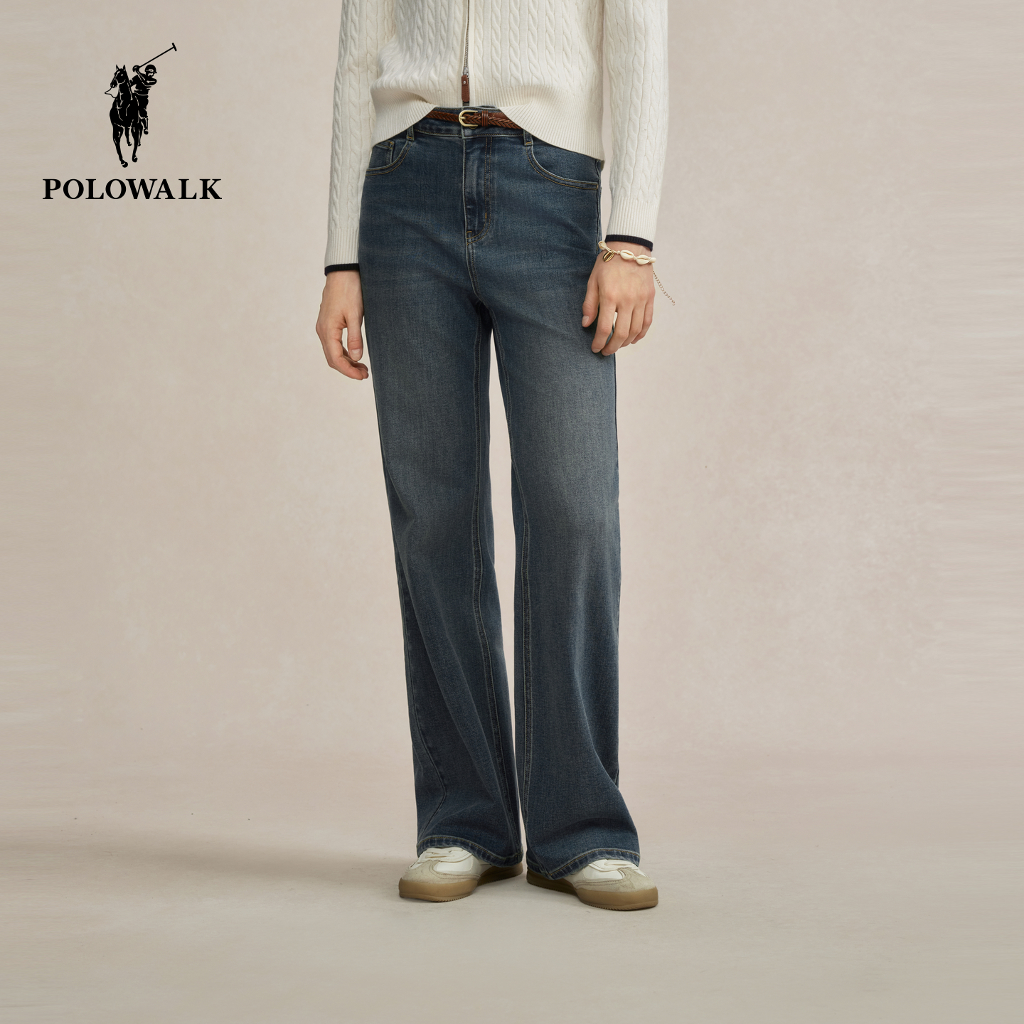 POLOWALK女式牛仔裤女装2025秋冬裤新品百搭显瘦微喇直筒牛仔长裤