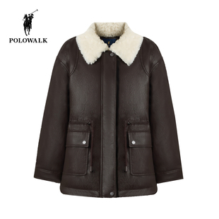 POLOWALK女式羽绒服2025冬季新品90鸭绒复古休闲翻领中长款羽绒服