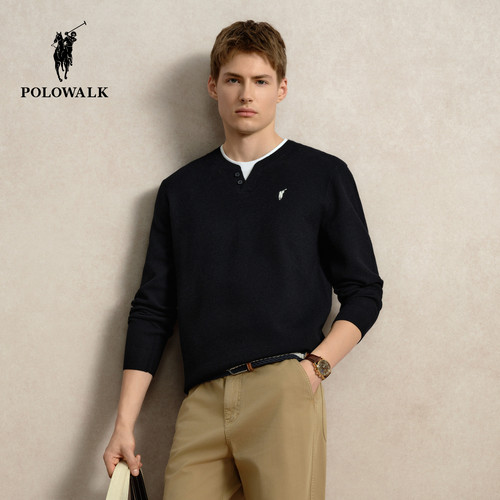POLOWALK男式撞色拼接针织衫