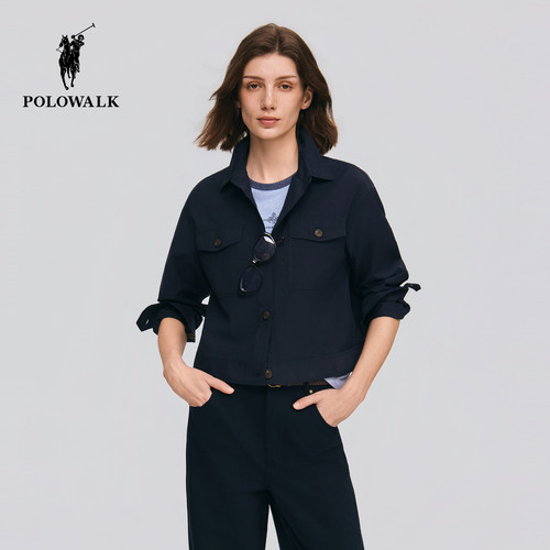 POLOWALK女式外套2026春季新品简约贴袋工装休闲风翻领外套女装