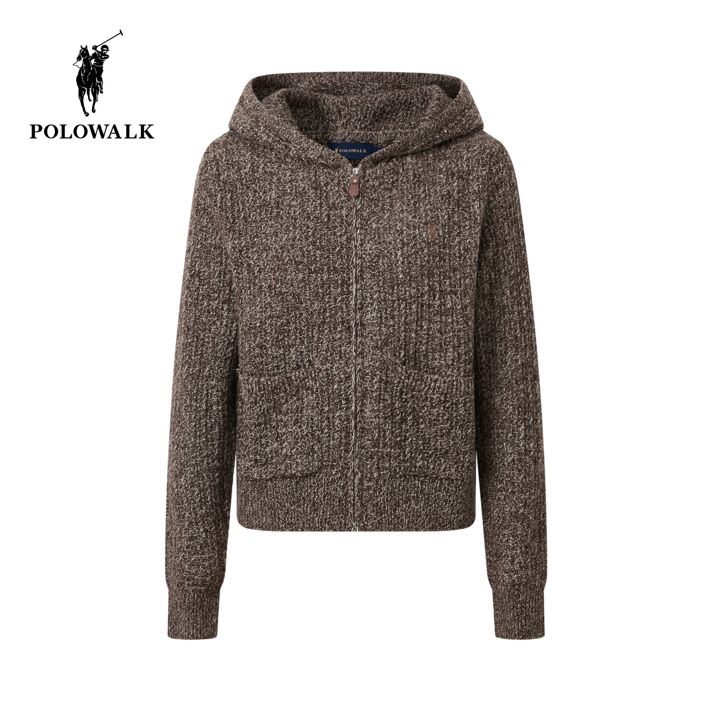 【含羊毛】POLOWALK女式长袖针织衫2025冬季新品连帽拉链