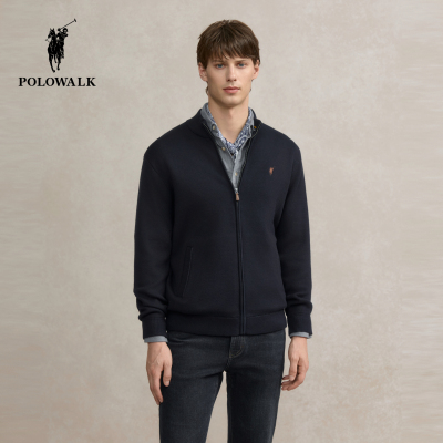 POLOWALK男式针织衫2025冬季新品简约休闲半高领羊羔绒针织开衫男