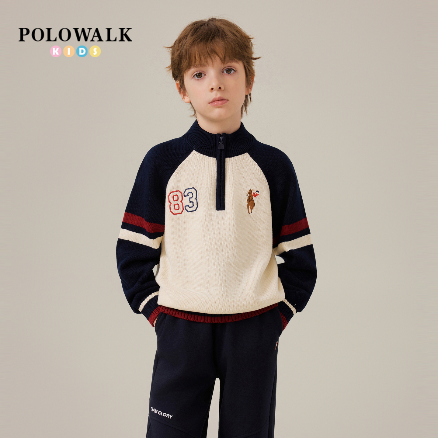 【纯棉】POLOWALK童装男童针织衫2025秋季新品半高领休闲百搭上衣