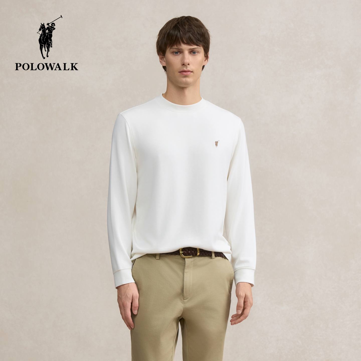 POLOWALK男式长袖T恤2025秋冬新品潮流简约圆领百搭长袖打底衫男