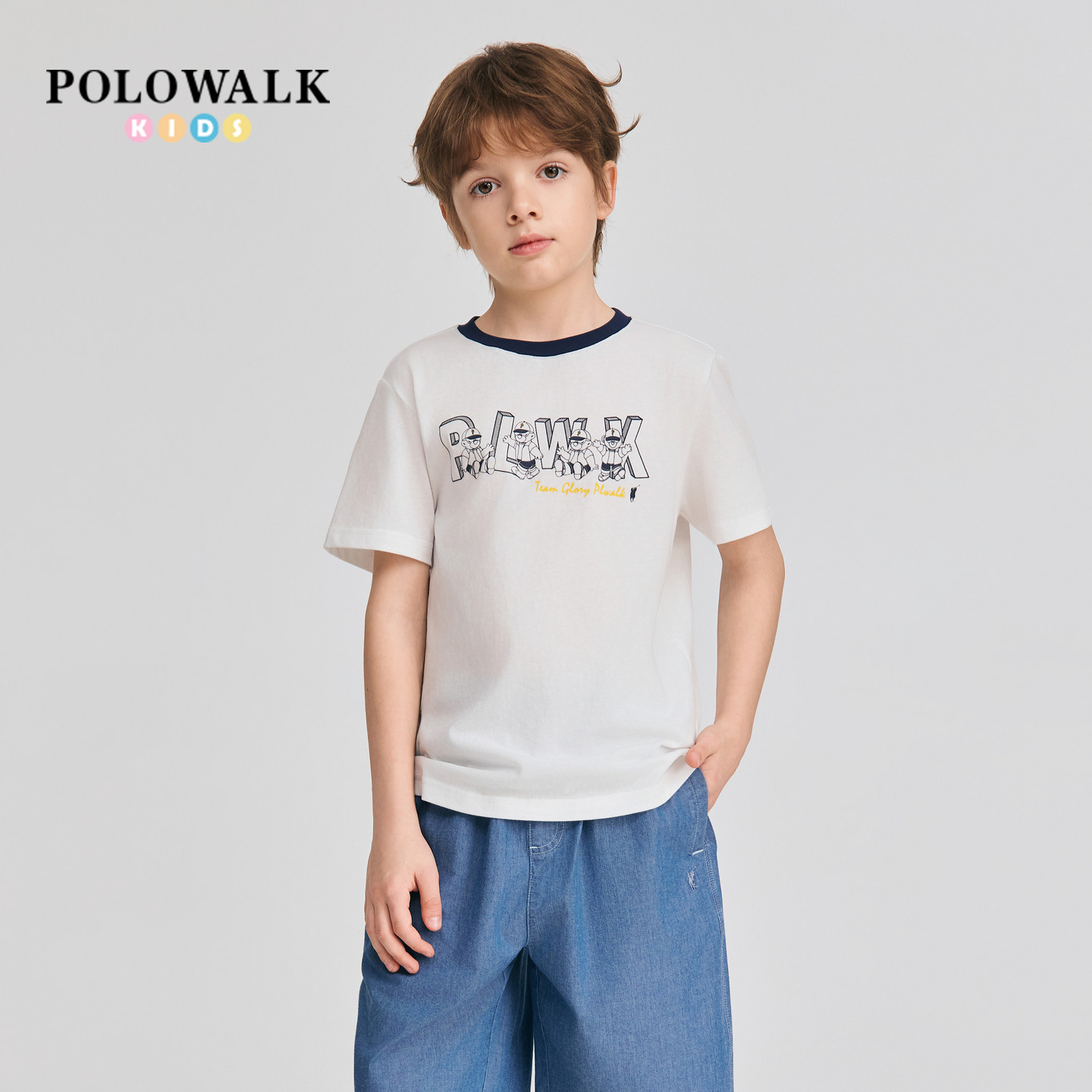 POLOWALK男童净色短袖T恤