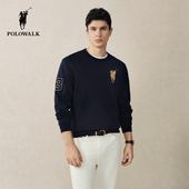 大标刺绣运动休闲上衣男装 POLOWALK男式 圆领卫衣2025秋冬新品